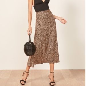 Reformation Bea Midi Skirt in Leopard Print
